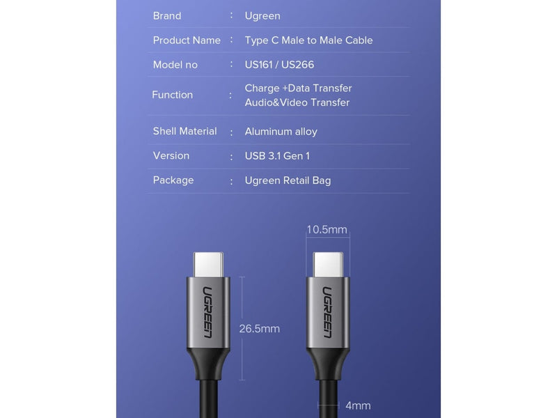 UGREEN USB-C 3.1 Gen1 60W Datentransfer- und Ladekabel 1.5 Meter