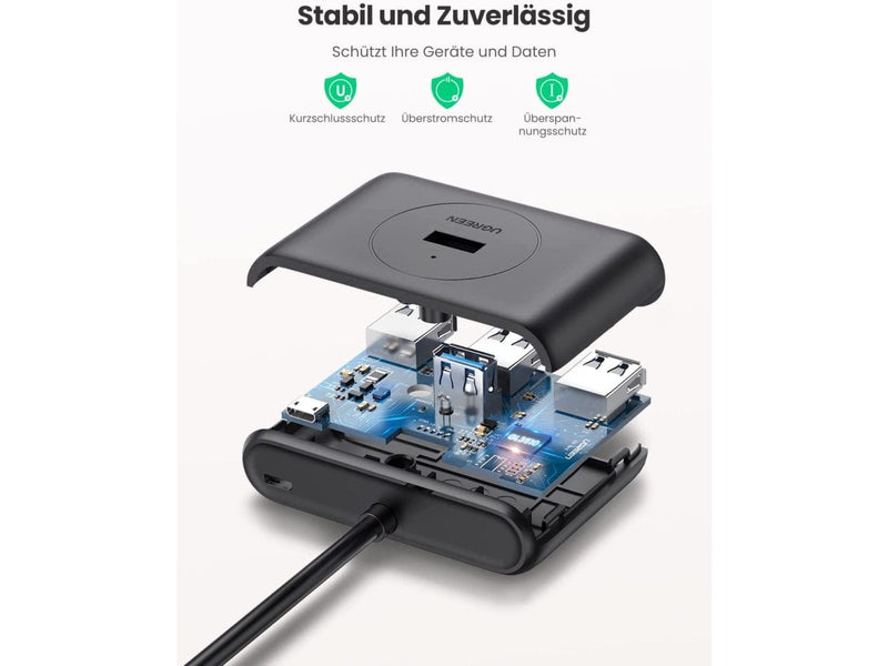 UGREEN Adapter UGREEN 2-in-1 USB-C & USB 3.0 4-Ports Hub 1 Meter schwarz 40850 6957303848508