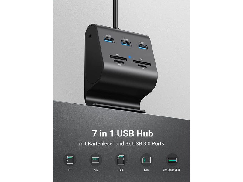 UGREEN Adapter UGREEN 3-Port USB 3.0 Hub Card Reader Handy Halterung Smartphone Dock 30984 6957303839841