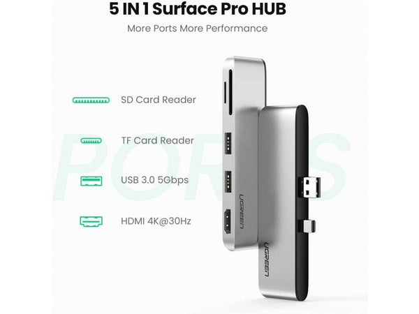 UGREEN 5-in-1 Hub für Microsoft Surface Pro HDMI SD Karte 2x USB 3.0