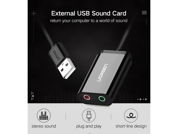 UGREEN Externe USB Soundkarte für 3.5mm Kopfhörer, Speakers, Headsets