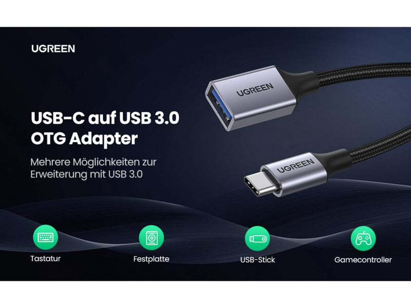 UGREEN Kurzes USB-C auf USB 3.0 Adapter OTG Kabel Konverter 15 cm grau