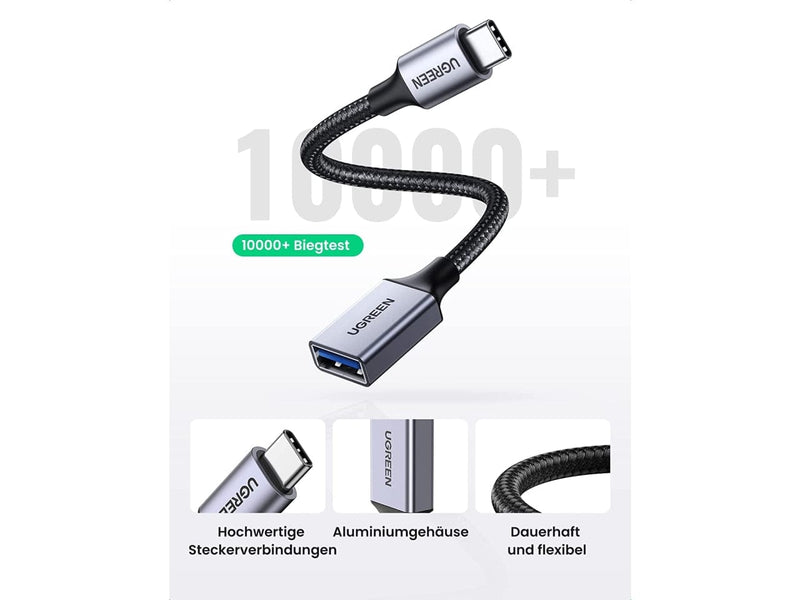 UGREEN Adapter UGREEN Kurzes USB-C auf USB 3.0 Adapter OTG Kabel Konverter 15 cm grau 70889 6957303878895