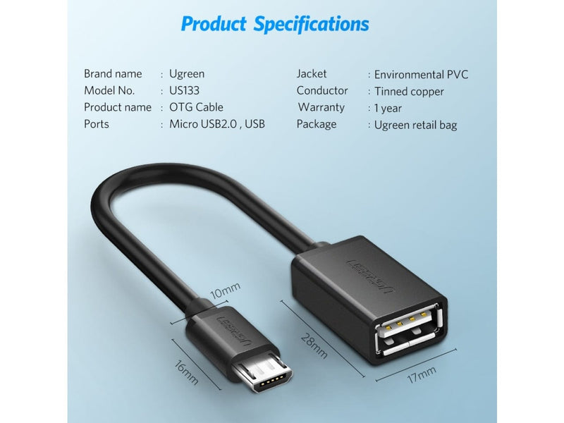 UGREEN MicroUSB auf USB Adapter - OTG - USB Kabel an Micro USB Buchse