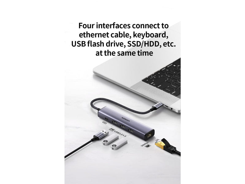 UGREEN Adapter UGREEN USB-C Gigabit Ethernet Adapter mit 3x USB Hub PD Charge Port 20932 6957303829323