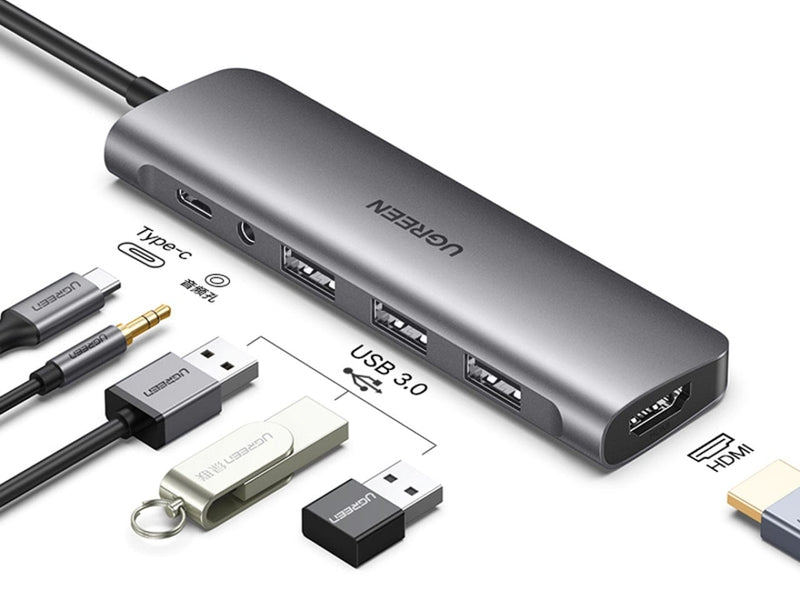 UGREEN USB-C Multiport Hub 3x USB 3.0 HDMI 3.5mm Audio mit PD USB-C
