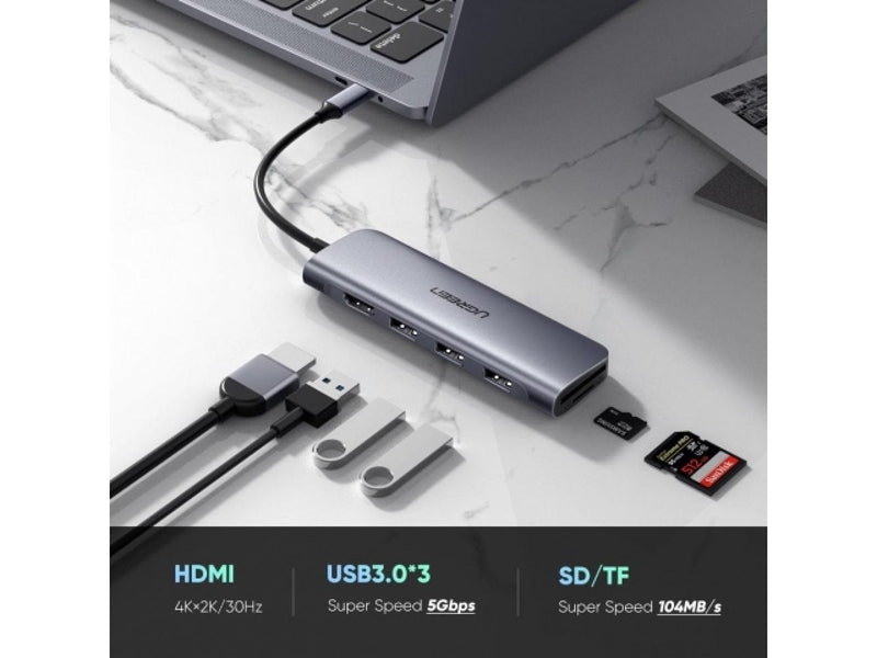 UGREEN USB-C Multiport Hub 3x USB 3.0 HDMI MicroSD und SD Karten Slot