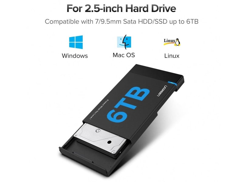UGREEN USB 3.0 HDD/SSD Gehäuse 2.5" Festplatte mit Kabel - schwarz