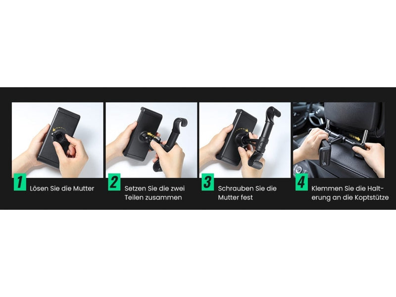 Macally Auto-Kopfstützen Tablet-Halterung mit USB-Lade-Hub &  Zigarettenanzünder-Adapter – lädt 4 Geräte mit 3 USB-A & 1 USB-C-Port,  Kfz-Halterung für