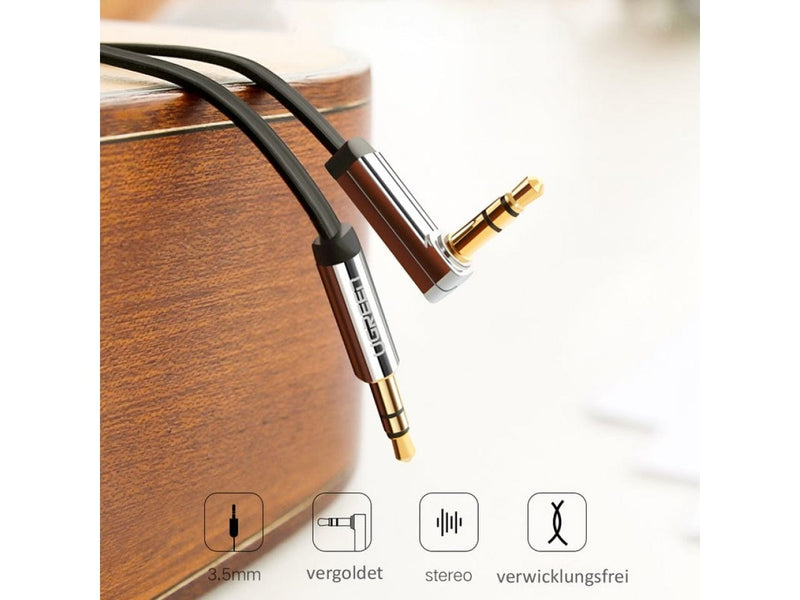 UGREEN Audio AUX 3.5mm Kopfhörer Flachband Kabel abgewinkelt 1m