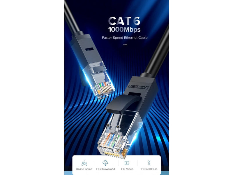 UGREEN Flachband RJ45 LAN Ethernet Kabel Cat6 UTP 1 Gbit schwarz 2m