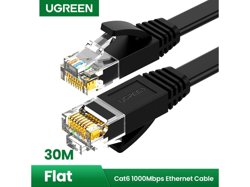 UGREEN Flachband RJ45 LAN Ethernet Kabel Cat6 UTP 1 Gbit schwarz 30m