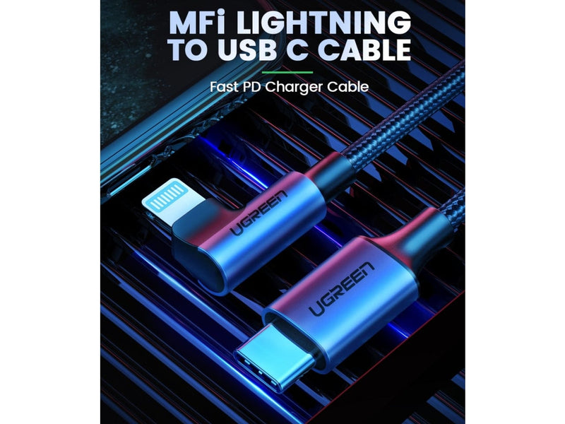 UGREEN Lightning USB-C Kabel PD Fast Charge 90 Grad Design MFi 1.5m