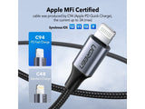 UGREEN Lightning USB-C Kabel PD Fast Charge Nylon MFi 1 Meter schwarz