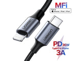 UGREEN Lightning USB-C Kabel PD Fast Charge Nylon MFi 2 Meter schwarz