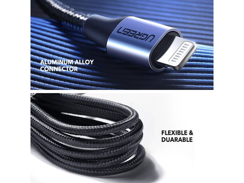 UGREEN Lightning USB-C Kabel PD Fast Charge Nylon MFi 2 Meter schwarz