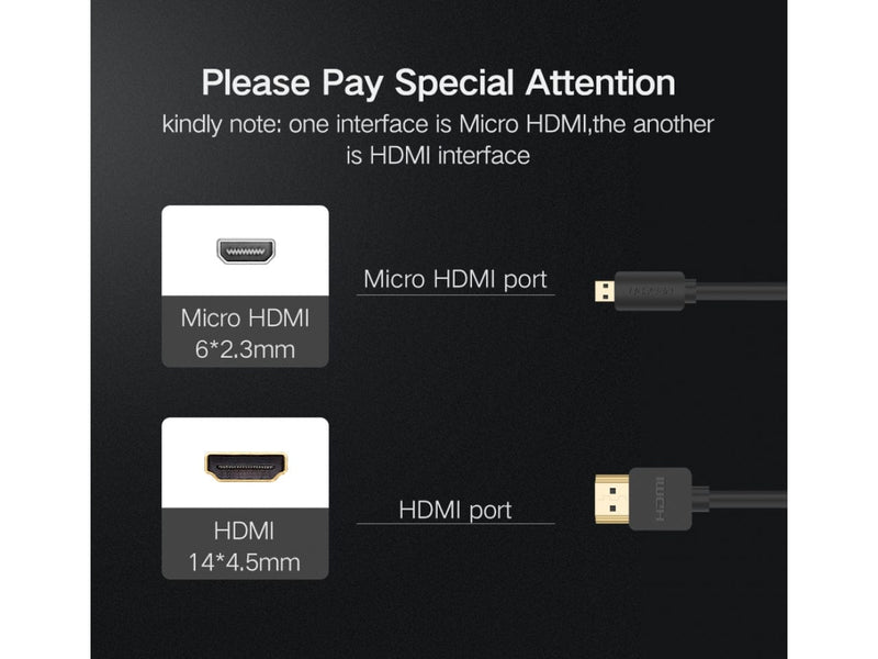 UGREEN Micro HDMI auf HDMI Kabel 1.5 Meter 19pin 4K 60Hz 2.0V gold