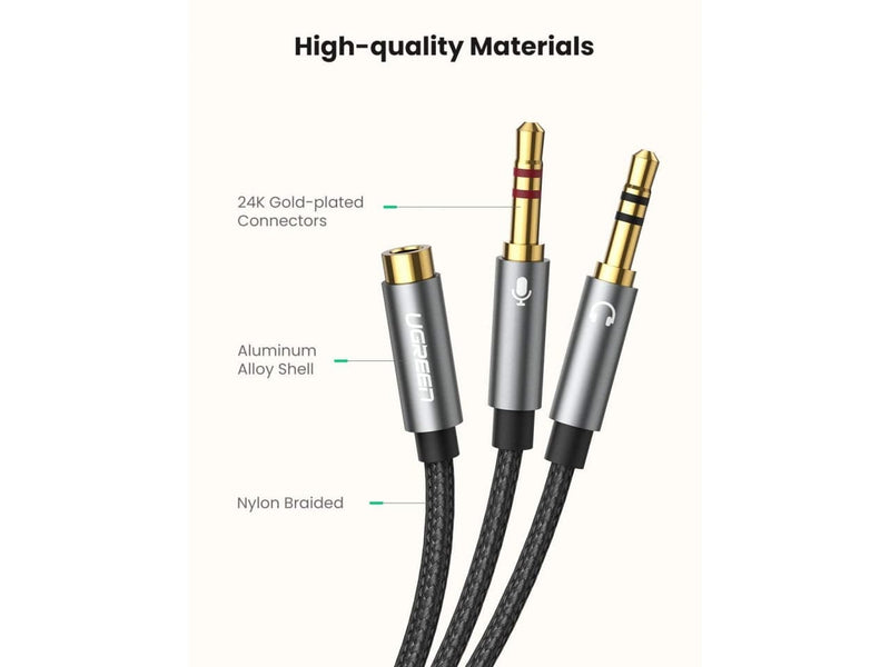UGREEN Mikrofon und Kopfhörer Y Splitter Kabel 3.5 mm Klinke - grau