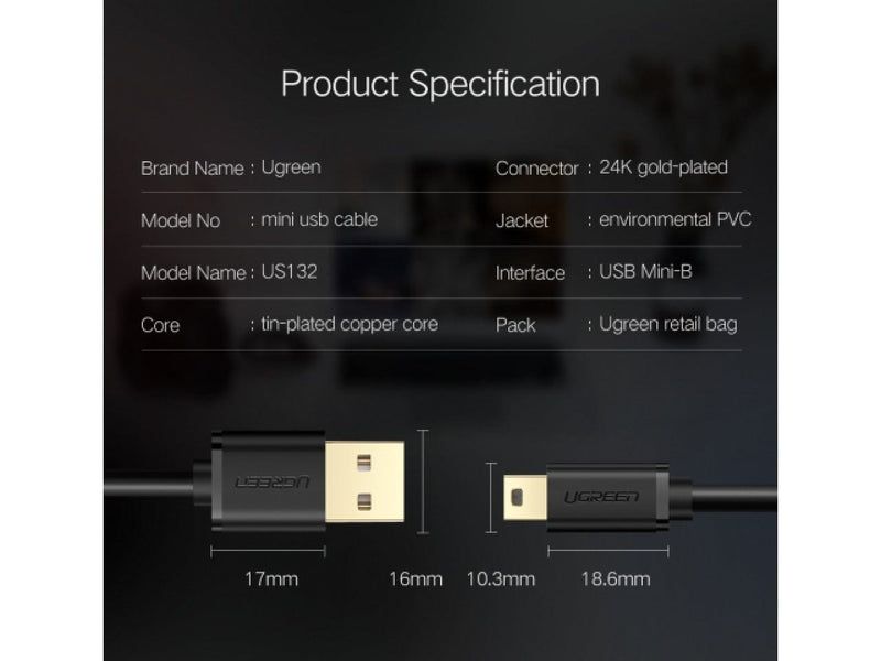 UGREEN USB 2.0 USB auf Mini USB Kabel 0.5 Meter