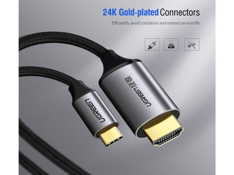 UGREEN USB-C auf HDMI Kabel mit Thunderbolt 3 / HDMI 2.0 Nylon grau