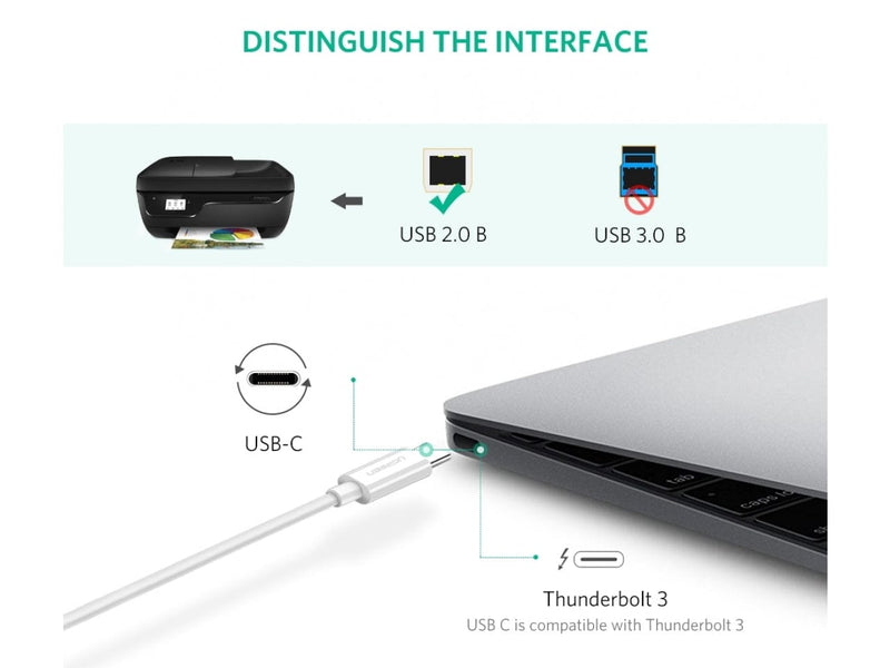 UGREEN USB-C Drucker Kabel 2 Meter für Anschluss an USB Typ B