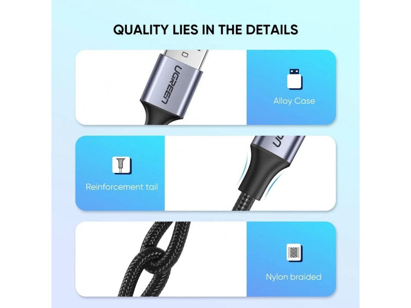 UGREEN USB-C Kurzes Ladekabel QC3.0 Fast Charge 0.5 Meter Nylon weiss