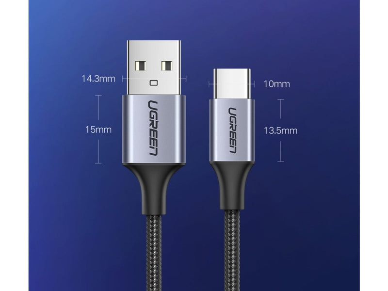 UGREEN USB-C Ladekabel QC3.0 Fast Charging 1 Meter Nylon Alu weiss