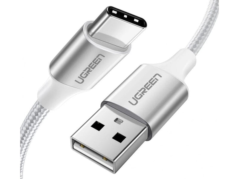 UGREEN USB-C Ladekabel QC3.0 Fast Charging 2 Meter Nylon Alu weiss
