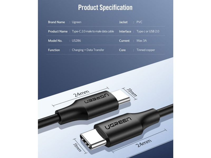 UGREEN USB-C Power Delivery QC 3.0 20V 3A 60W Ladekabel 1.5 Meter