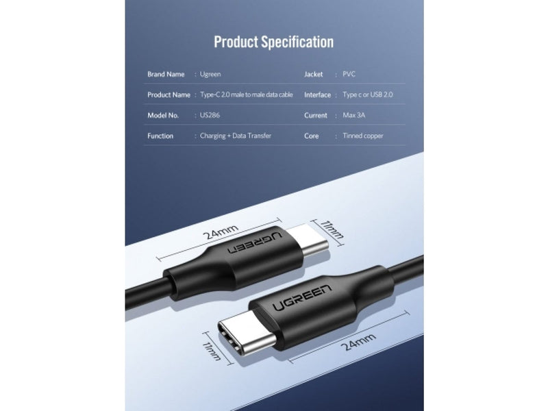UGREEN USB-C Power Delivery QC 3.0 20V 3A 60W Ladekabel 2 Meter