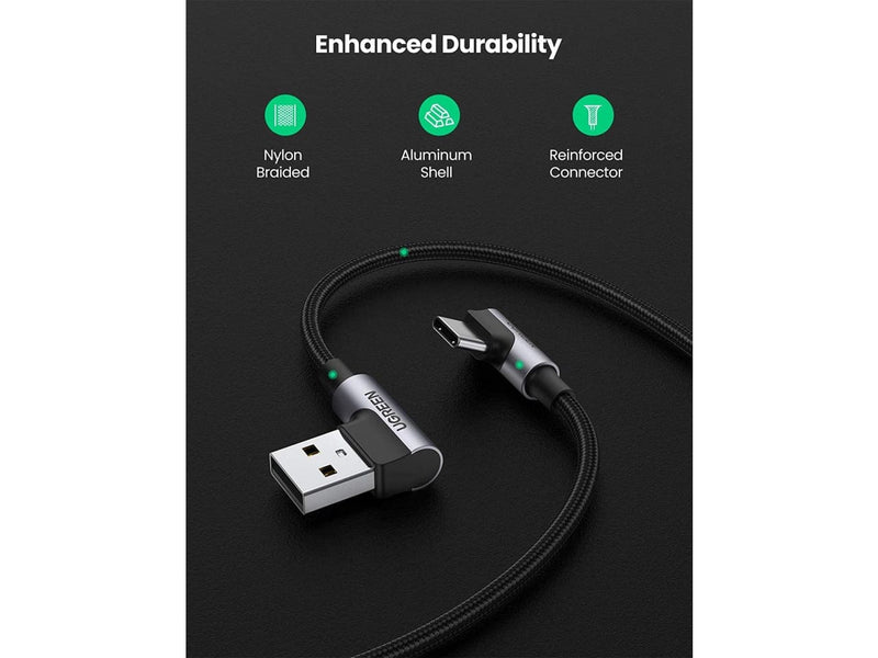 UGREEN USB-C Quick Charge 3.0 Ladekabel L-Design 1 Meter titan schwarz