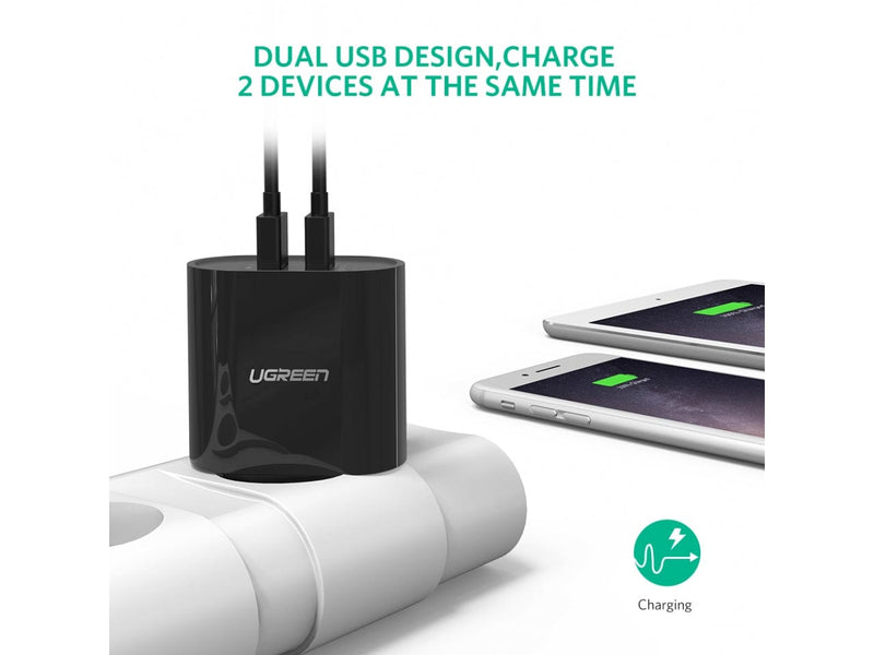 UGREEN Dual USB Ladegerät für alle Smartphones und Handys schwarz