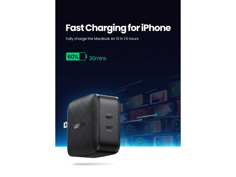 UGREEN USB-C Dual Power Delivery Fast Charger PD 66 Watt 5-21V 3A