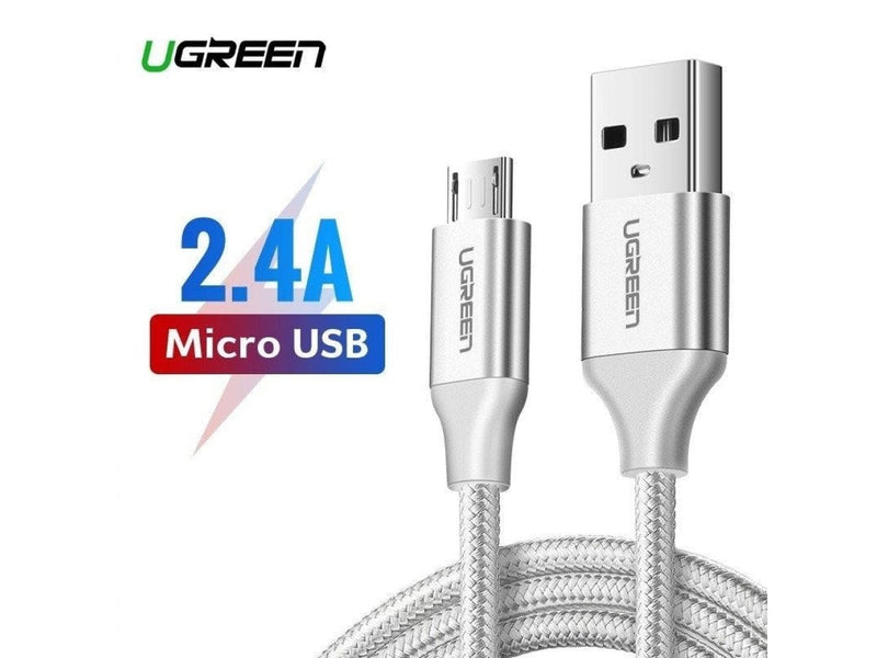 UGREEN Stabiles MicroUSB Ladekabel USB Datenkabel Nylon Alu 1.5m weiss