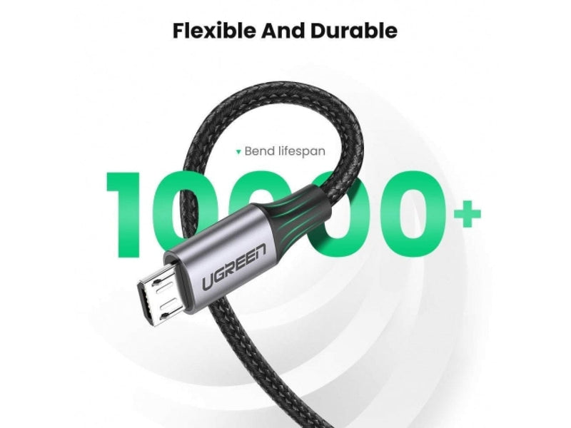 UGREEN Stabiles MicroUSB Ladekabel USB Datenkabel Nylon Alu 1m schwarz