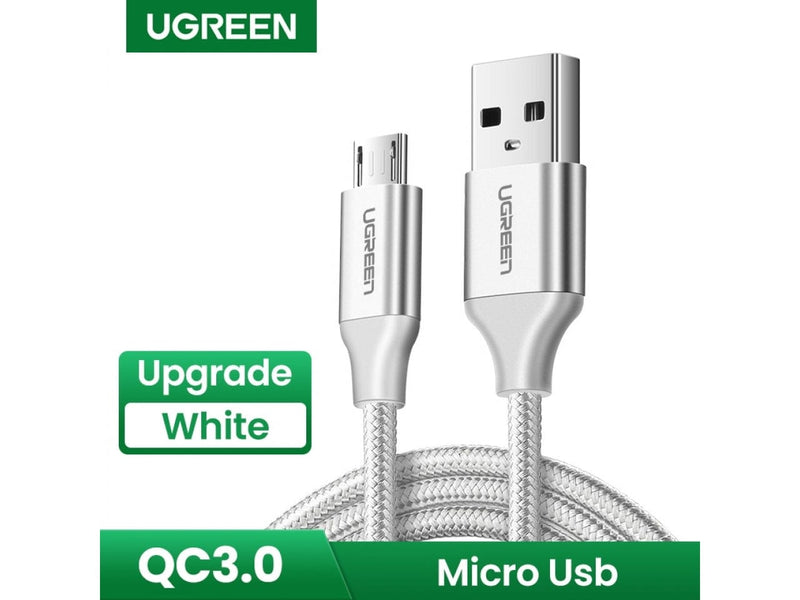 UGREEN Stabiles MicroUSB Ladekabel USB Datenkabel Nylon Alu 1m weiss