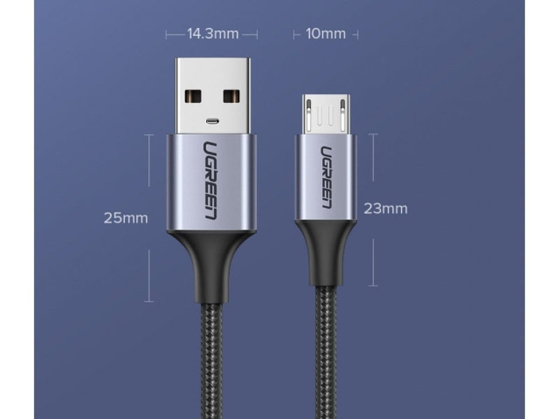 UGREEN Stabiles MicroUSB Ladekabel USB Datenkabel Nylon Alu 2m schwarz