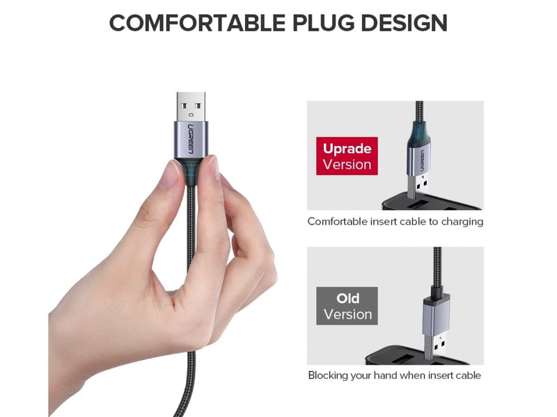 UGREEN Stabiles MicroUSB Ladekabel USB Datenkabel Nylon Alu 2m weiss